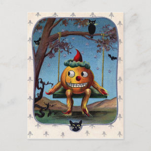 Cartão Postal Abóbora assustada numa balada na noite do Hallowee