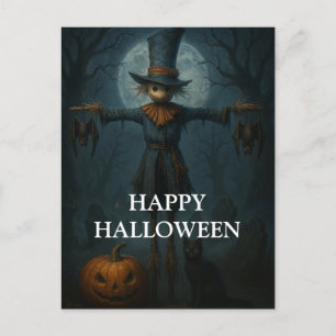 Cartão Postal Abóbora Assustadora da Bruxa do Halloween Noite As