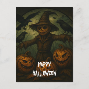 Cartão Postal Abóbora Assustadora de Halloween Bruxa Noite Assus