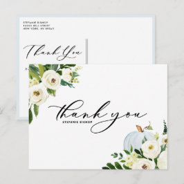Cartão Postal Abóbora Azul e Floral Branco Agradecimento de Form