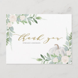 Cartão Postal Abóbora Branca e Verdura Outono Agradecimento