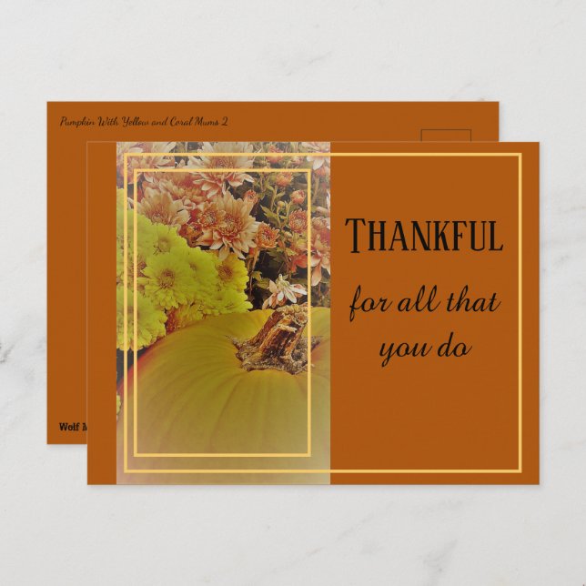 Cartão Postal Abóbora com Crisântemos 2 / Grata (Frente/Verso)