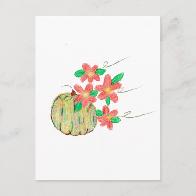Cartão Postal Abóbora com Flores Vermelhas (Frente)