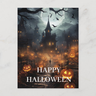 Cartão Postal Abóbora da Noite Assustadora do Halloween