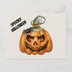 Cartão Postal Abóbora de Halloween Assustadora e Sinistra com Ar