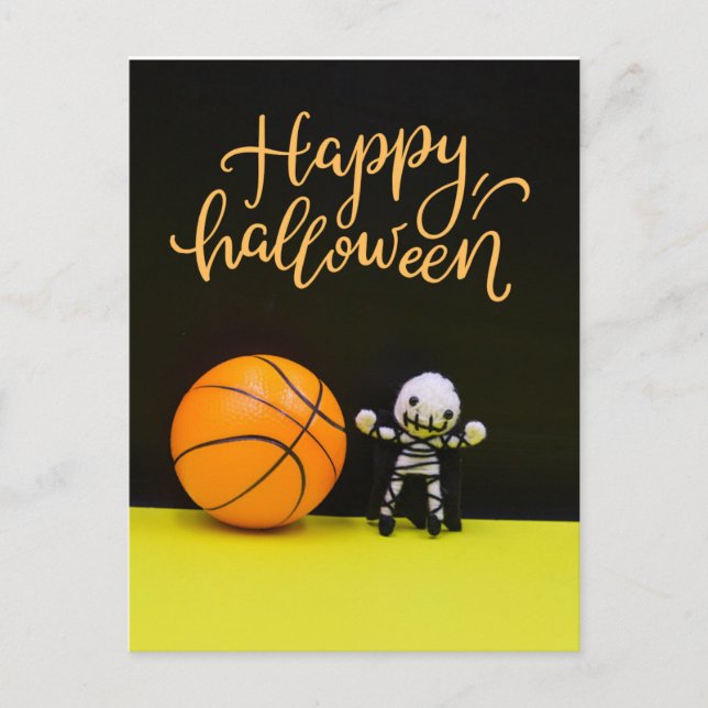 Cartão Postal Abóbora de Halloween de basquete Ghost Spooky Assu (Frente)
