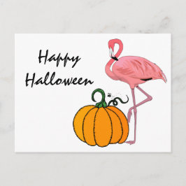Cartão Postal Abóbora de Halloween de Flamingo