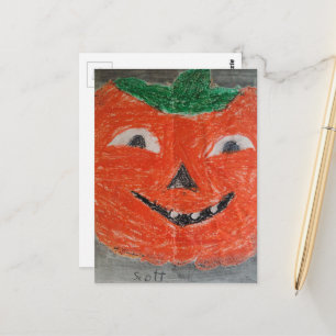 Cartão Postal Abóbora de Halloween Desenho Infantil Antigo