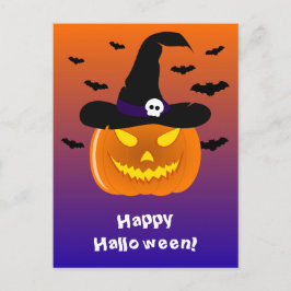 Cartão Postal Abóbora de Halloween Jack o' Lanterna Chapéu de Br