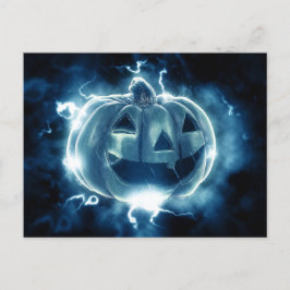 Cartão Postal abóbora de Halloween na chuva