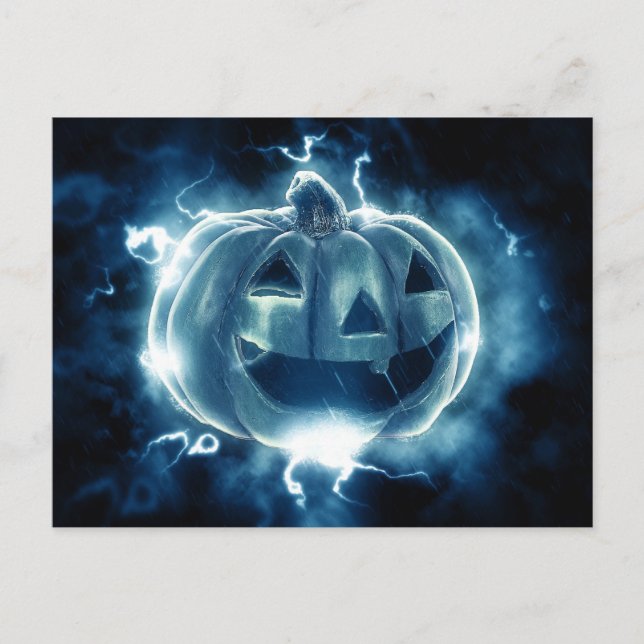 Cartão Postal abóbora de Halloween na chuva (Frente)