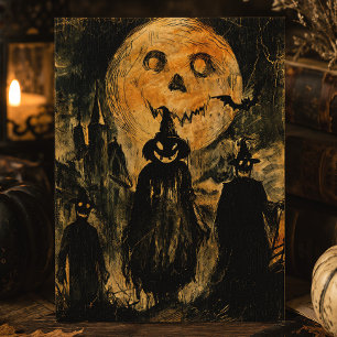 Cartão Postal Abóbora de Halloween Vintage Assustadora de Terror