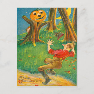 Cartão Postal Abóbora de Jack O Lantern Monstro Lua Crescente