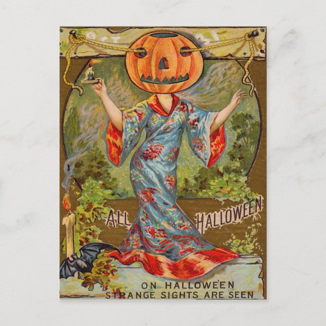 Cartão Postal Abóbora de Jack O' Lantern Sorridente Morcego (Frente)