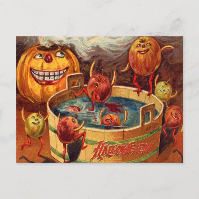 Cartão Postal Abóbora de Maçã Jack O' Lantern Sorridente (Frente)