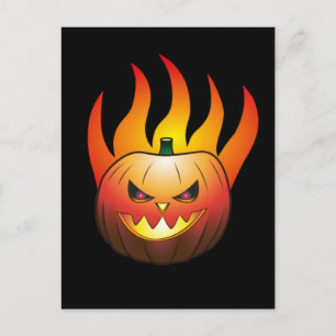 Cartão Postal Abóbora do Halloween em Fogo