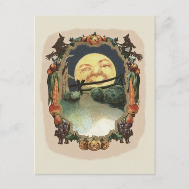Cartão Postal Abóbora do Homem na Lua Bruxa (Frente)