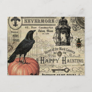 Cartão Postal abóbora e coroa de halloween