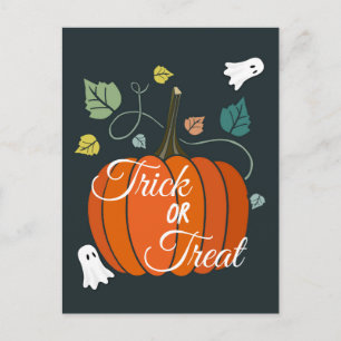 Cartão Postal Abóbora e Fantasmas de Halloween Tratamento ou Tra