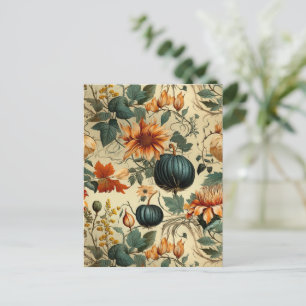 Cartão Postal Abóbora Floral Outono Vintage Teal Mal-humorado