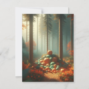 Cartão Postal Abóbora Halloween, Vegetação Botânica & Outono