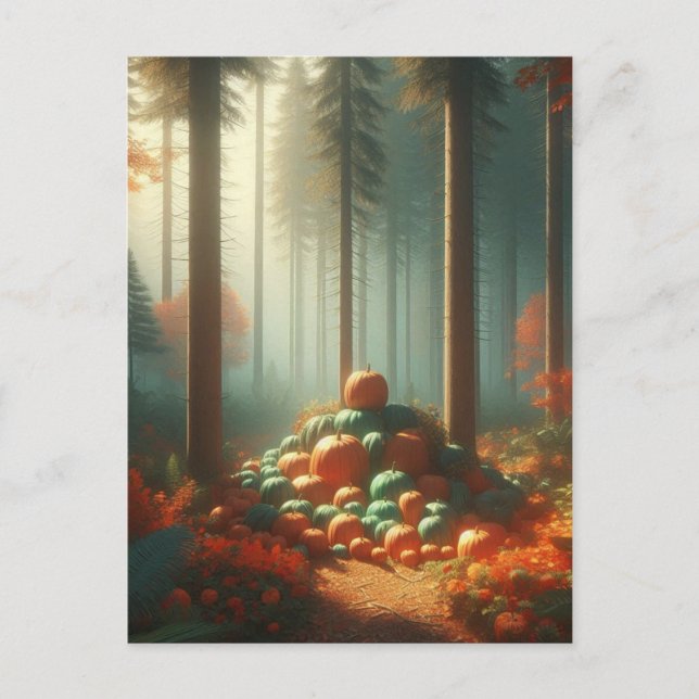 Cartão Postal Abóbora Halloween, Vegetação Botânica & Outono  (Frente)
