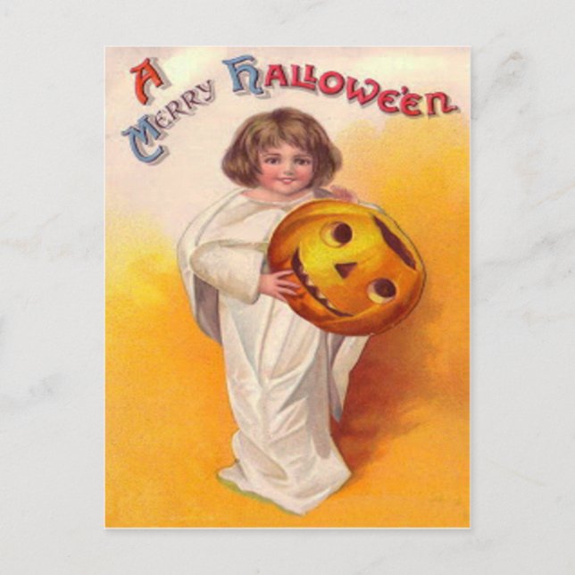 Cartão Postal Abóbora Jack O Lantern Fantasma Infantil (Frente)