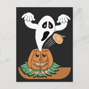 Cartão Postal Abobora Jack O'Lantern Esculpida com Fantasma Assu