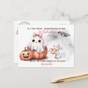 Cartão Postal Abóbora Morcego Fantasma Fofo de Halloween