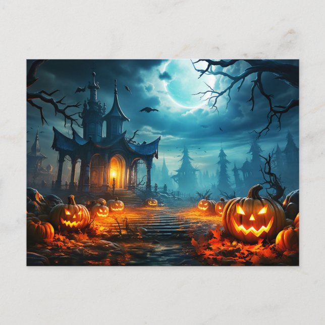 Cartão Postal Abóbora Nefariada de Halloween (Frente)
