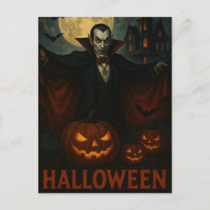 Cartão Postal Abóbora-Noite Assustadora do Vampiro das Halloween