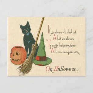 Cartão Postal Abóbora Olho do Diabo Gato Preto Chapéu de Bruxa V