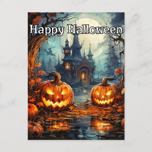 Cartão Postal Abóboras de Halloween Nefariadas Após Escuro (Frente)