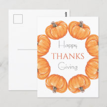 Abóboras laranja em aquarela Feliz Dia de Ação de 