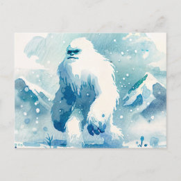 Cartão Postal Abominável Snowman Winter Watercolor