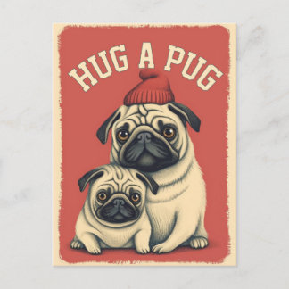 Cartão Postal Abraçar um Pug!