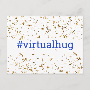 Cartão Postal Abraço Virtual Azul Hashtag Confete Dourado Falso