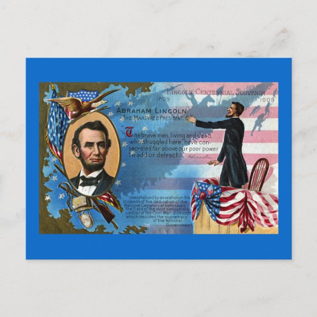 Cartão Postal Abraham Lincoln Dá Endereço Gettysburg (Frente)