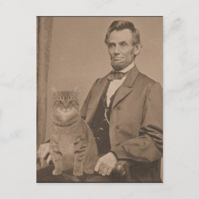 Cartão Postal Abraham Lincoln e seu gato "Gloria" (Frente)