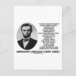 Cartão Postal Abraham Lincoln House Divided Não Pode Ser Citada