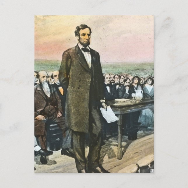 Cartão Postal Abraham Lincoln recita o endereço de Gettysburg Vi (Frente)