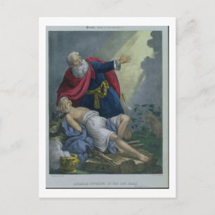 Cartão Postal Abraham Oferecendo seu Filho Isaac, de uma Bíblia
