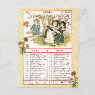 Cartão Postal Abril de 1884 Almanac. Taurus, O Touro