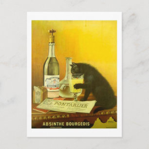Cartão Postal Absinthe Bourgeois e Cat Fine Poster vintage