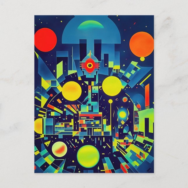 Cartão Postal Abstração Mecânica Vigiando Você (Frente)