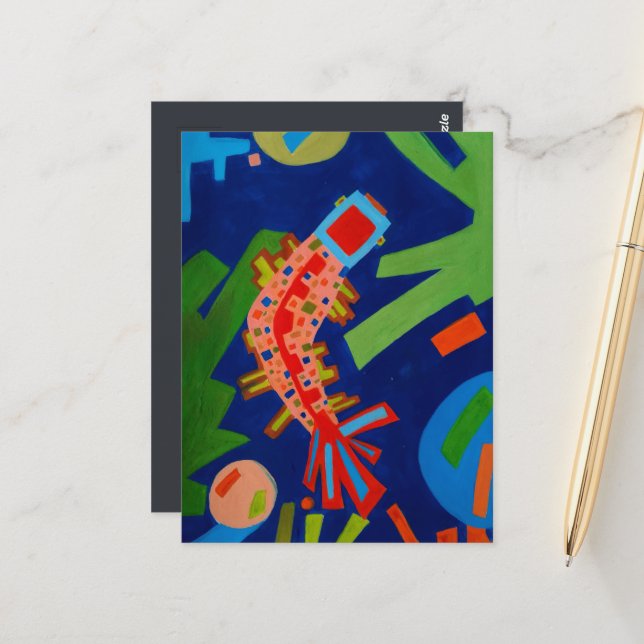 Cartão Postal abstração, peixe, carpa, cubismo, (Frente/Verso In Situ)