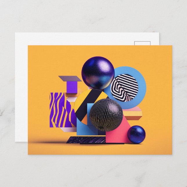 Cartão Postal Abstract arrangement with colorful spheres (Frente/Verso)