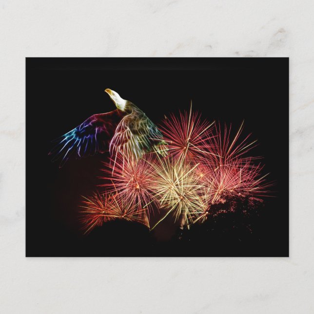 Cartão Postal Abstract bald eagle and fireworks (Frente)
