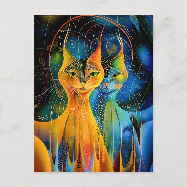Cartão Postal Abstract Cat Portrait Amidst Galactic Wonders (Frente)