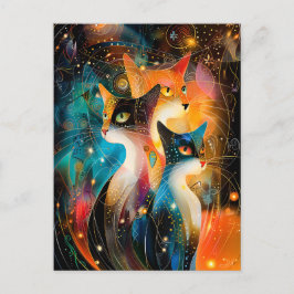 Cartão Postal Abstract Cat Portrait Amidst Galactic Wonders